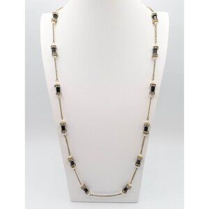 J CREW Rhinestone Faux Pearl & Cylindrical Bead Gold Tone Station Necklace